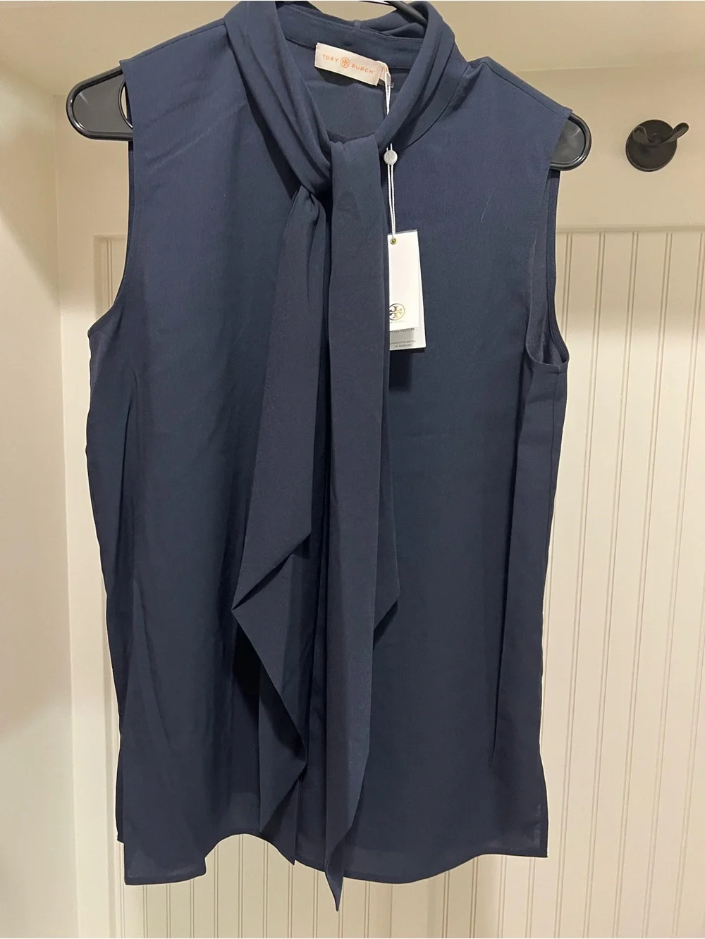 Tory Burch Navy Sleeveless Tie-Neck Camisole